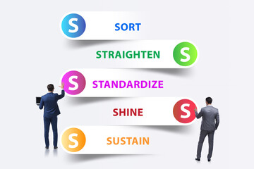 Businessman in 5S workplace organisation concept