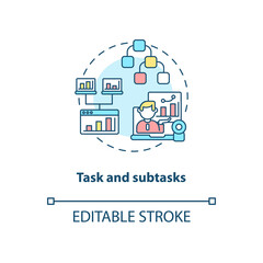 Task and subtasks concept icon. Software structure idea thin line illustration. Optimized planning. Project activities. Task management. Vector isolated outline RGB color drawing. Editable stroke