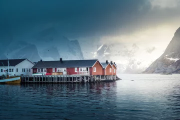 Poster Reinefjorden Hamnoy fishing village, spring time, Lofoten Islands, Norway