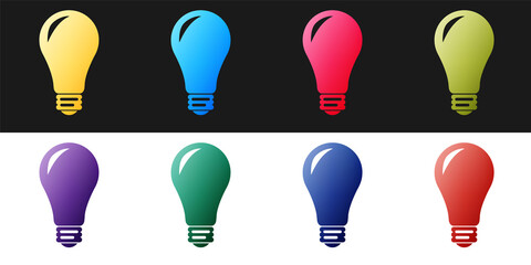 Set Light bulb icon isolated on black and white background. Energy and idea symbol. Lamp electric. Vector.