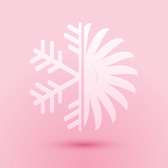 Paper cut Air conditioner icon isolated on pink background. Paper art style. Vector.