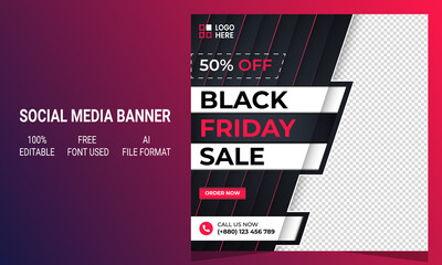Modern abstract creative corporate black friday flash sale promotional social media banner post template design layout with graphic elements. Instagram post banner. Vector template.