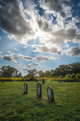abandoned graveyard with tombstones from 1800's