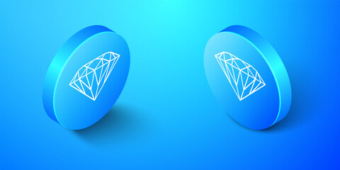Isometric Diamond icon isolated on blue background. Jewelry symbol. Gem stone. Blue circle button. Vector.