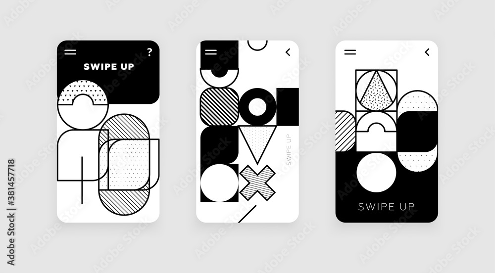 Wall mural mobile application screen page backgrounds set with geometric shapes and elements. user interface ap