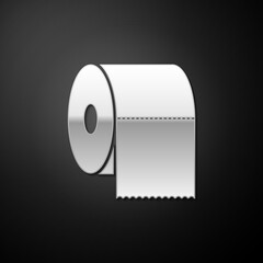 Silver Toilet paper roll icon isolated on black background. Long shadow style. Vector.