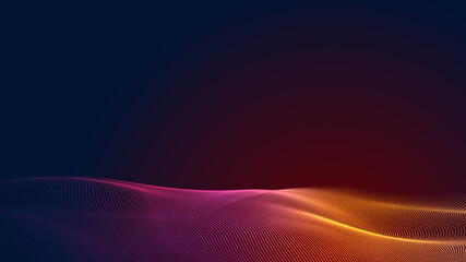 Dot red purple wave line light gradient dark background. Abstract  technology big data digital background. 3d rendering.