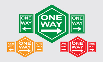 one way green sign set polygons shape and colourful vector template.
