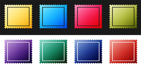 Set Postal stamp icon isolated on black and white background. Vector.