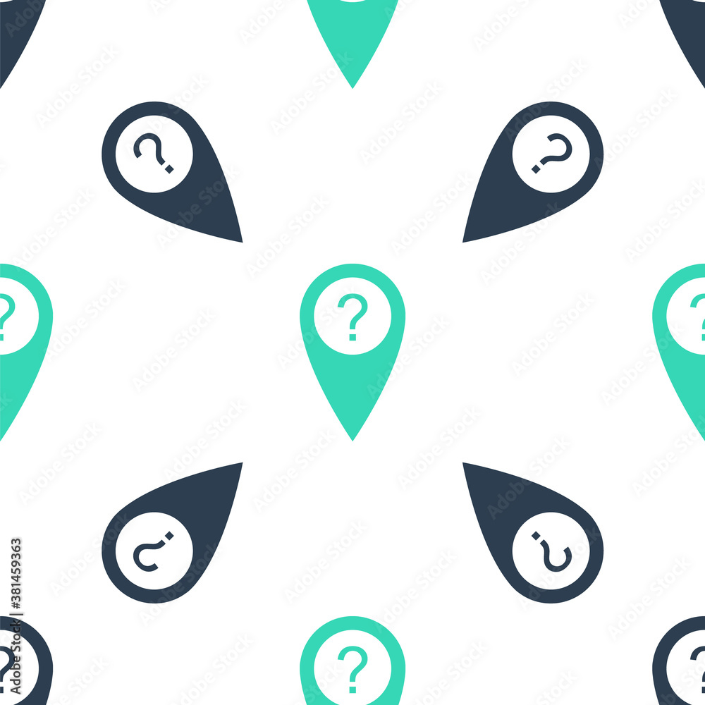 Poster green map pointer with question symbol icon isolated seamless pattern on white background. marker lo