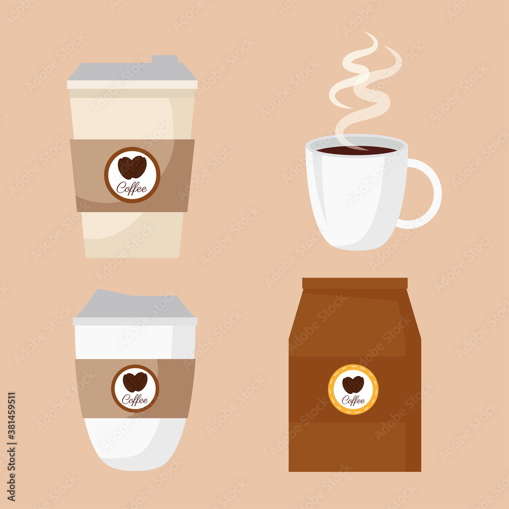 Wall mural coffee beverage with set icons vector illustration design