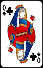 Poker playing card queen club. New design of playing cards.