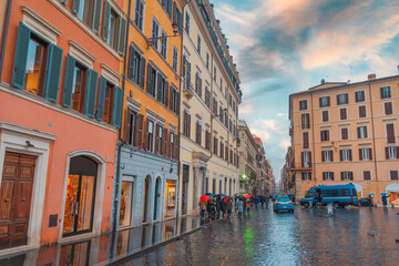 colored houses in the historic center of Rome.