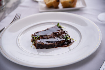 Wagyu beef steak prepared in sauce