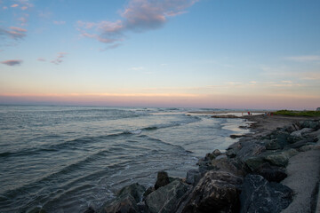 A Beautiful View of the Ocean and Sky at the North Wildwood Sea Wall In New Jersey
