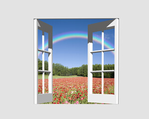 窓からファーム富田と虹