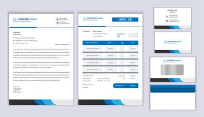 Classic stationery business corporate identity design with Letterhead template, invoice and business card. Stationery template design	