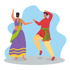 couple indian with clothes traditional dancing vector illustration design