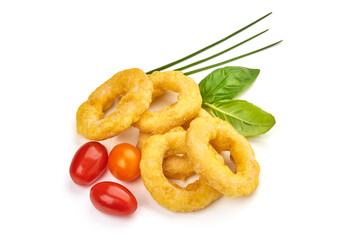 Deep Fried Calamari Rings, isolated on white background