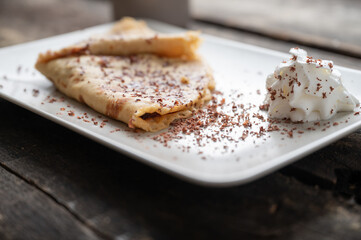 Low angle view of homemade vegan crepe