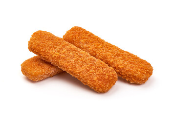 Crumbed fish fingers, isolated on white background