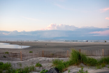 A Gorgeous Beach View With Plants Dunes and a Small Wooden Fence in North Wildwood New Jersey