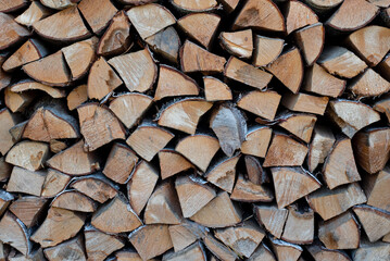 firebox with chopped wood from natural wood