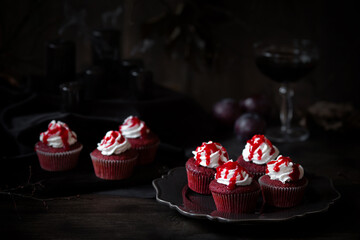 Spooky bloody Halloween red velvet cupcakes
