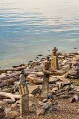 rock piles on the coastline of Lake Champlain