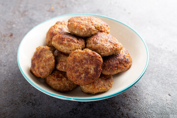 Minced meatball in bowl on the table. Homemade traditional Turkish meatballs.