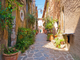 Fototapeta na wymiar Street in Ramatuelle village, French Riviera, Cote d'Azur, Provence, southern France