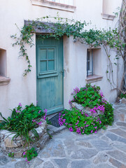 Fototapeta na wymiar Charming alley in Ramatuelle village, French Riviera, Cote d'Azur, Provence, southern France