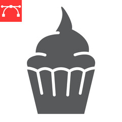 Cupcake glyph icon, dessert and cake, muffin sign vector graphics, editable stroke solid icon, eps 10.