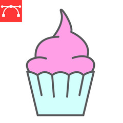 Cupcake color line icon, dessert and cake, muffin sign vector graphics, editable stroke filled outline icon, eps 10.