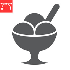 Ice cream in bowl glyph icon, dessert and cold, sorbet sign vector graphics, editable stroke solid icon, eps 10.
