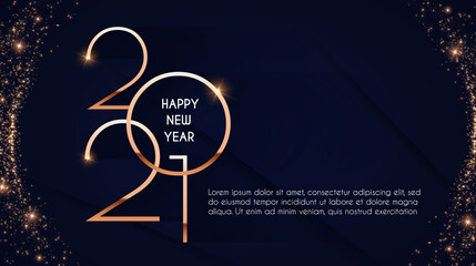 Happy new 2021 year Elegant gold text with light. Minimalistic text template