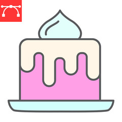 Fototapeta premium Birthday cake color line icon, dessert and delicious, cake sign vector graphics, editable stroke filled outline icon, eps 10.