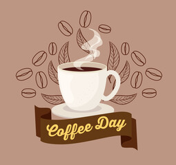 international coffee day poster, 1 october, with ceramic cup vector illustration design