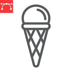 Obraz na płótnie Canvas Ice cream cone line icon, dessert and delicious, ice cream in waffle cone sign vector graphics, editable stroke linear icon, eps 10.