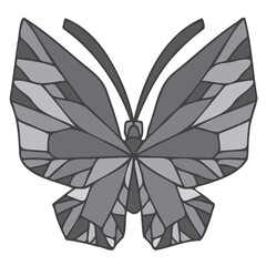 Abstract isolated vector grey colored lined illustration design of butterfly