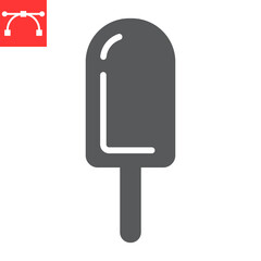 Ice cream on stick glyph icon, dessert and delicious, chocolote stick ice cream sign vector graphics, editable stroke solid icon, eps 10.