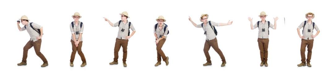 Man in safari hat in hunting concept