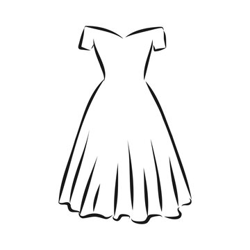 women's dresses. Hand drawn vector illustration. Black outline drawing isolated on white background women's dress, vector sketch illustration