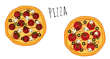 Fresh pizza isolated on white background, vector illustration.