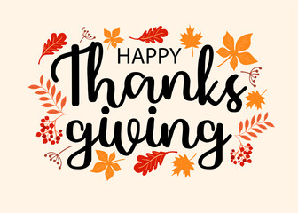 Happy Thanksgiving day. Banner with autumn leaves. Vector
