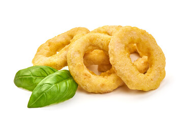 Deep Fried Calamari Rings, isolated on white background