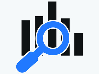 Financial analysis, business analysis concept, magnifier glass with bar graph. Analytics icon. Business financial forecast. Observation. Estimate. Budget graph. Predictive analytics. Stats icon