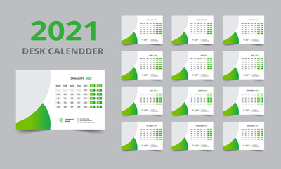 Desk calendar design 2021 template Set of 12 Months, Week starts Monday, Stationery design, calendar planner
