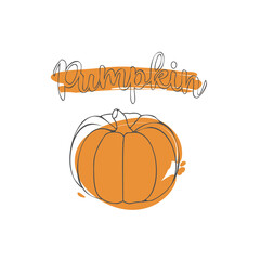 Vector stylized pumpkin isolated on white background. Illustration and lettering.