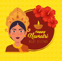 happy navratri celebration poster with maa durga and flowers decoration vector illustration design